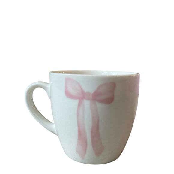 Godinger Pink Bow Ceramic Espresso Mug Set of 4 White New - Picture 14 of 16